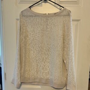 LOFT Beige Patterned Long Sleeve Top - medium
